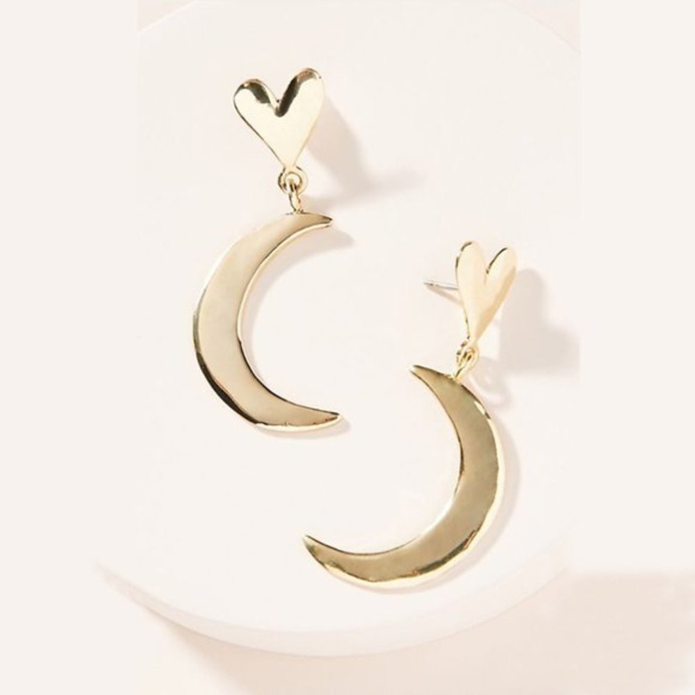Anthropologie Heart Moon Drop Earrings